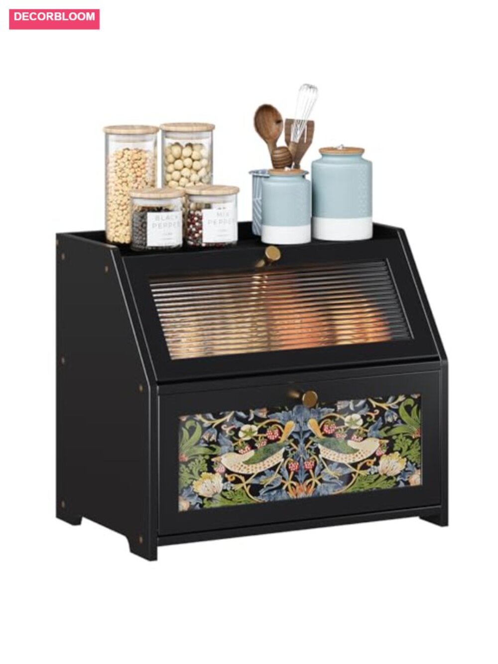 Bamboo Bread Box with Acrylic Door, 2 Layer, Farmhouse Design, Magnetic